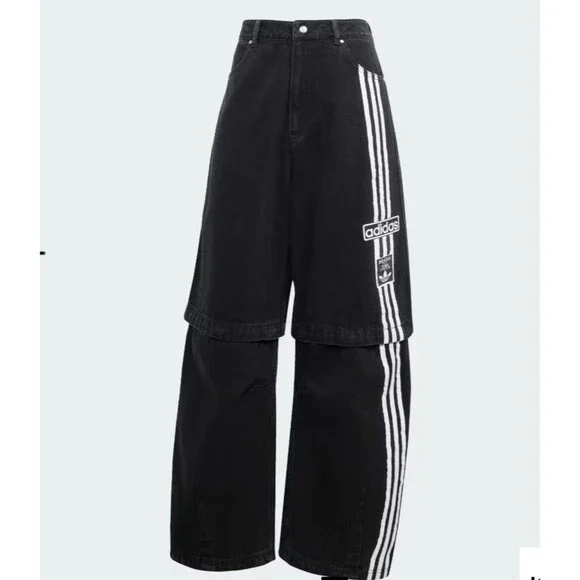 NWOT Adidas Adibreak Denim Two-In-One Jeans Womens 32 Black White Baggy Skater - Picture 2 of 16